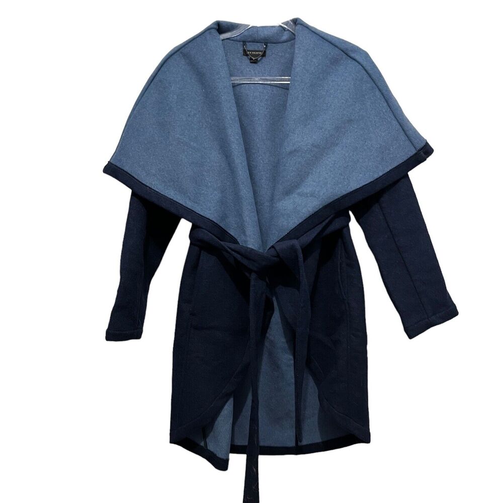 H by Halston Wool Blend Coat Women Size 8 Shawl Collar Midnight Blue Belted Cozy